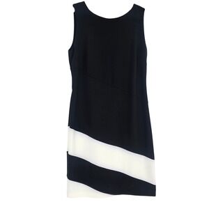 Joseph Ribkoff Color Block Knit Sheath Dress 14 Black White Zip Detail Office